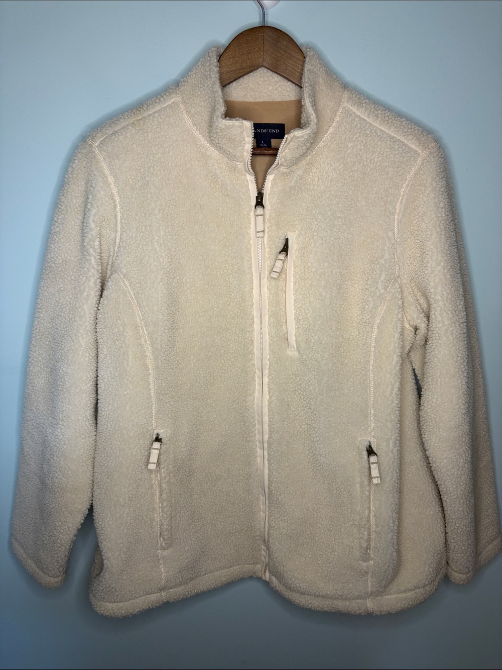 Lands' End White Lined Sherpa Fleece Full Zip Jacket - Women's Size L (14-16)